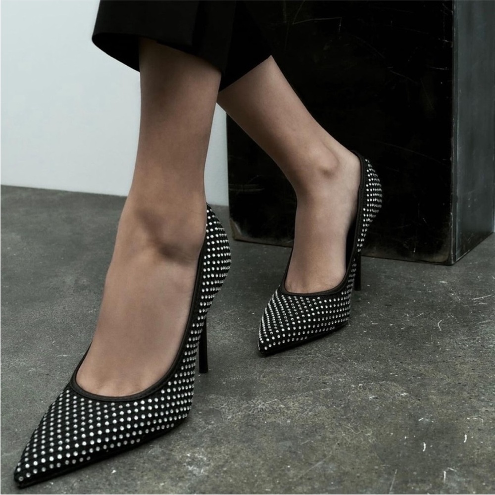 NWT Zara studded rhinestone black heels